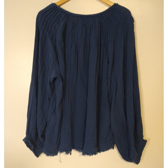 We The Free Top Large Blue Boho Hippie Flowy Long Sleeve Cotton Gauze Blouse - Picture 2 of 8